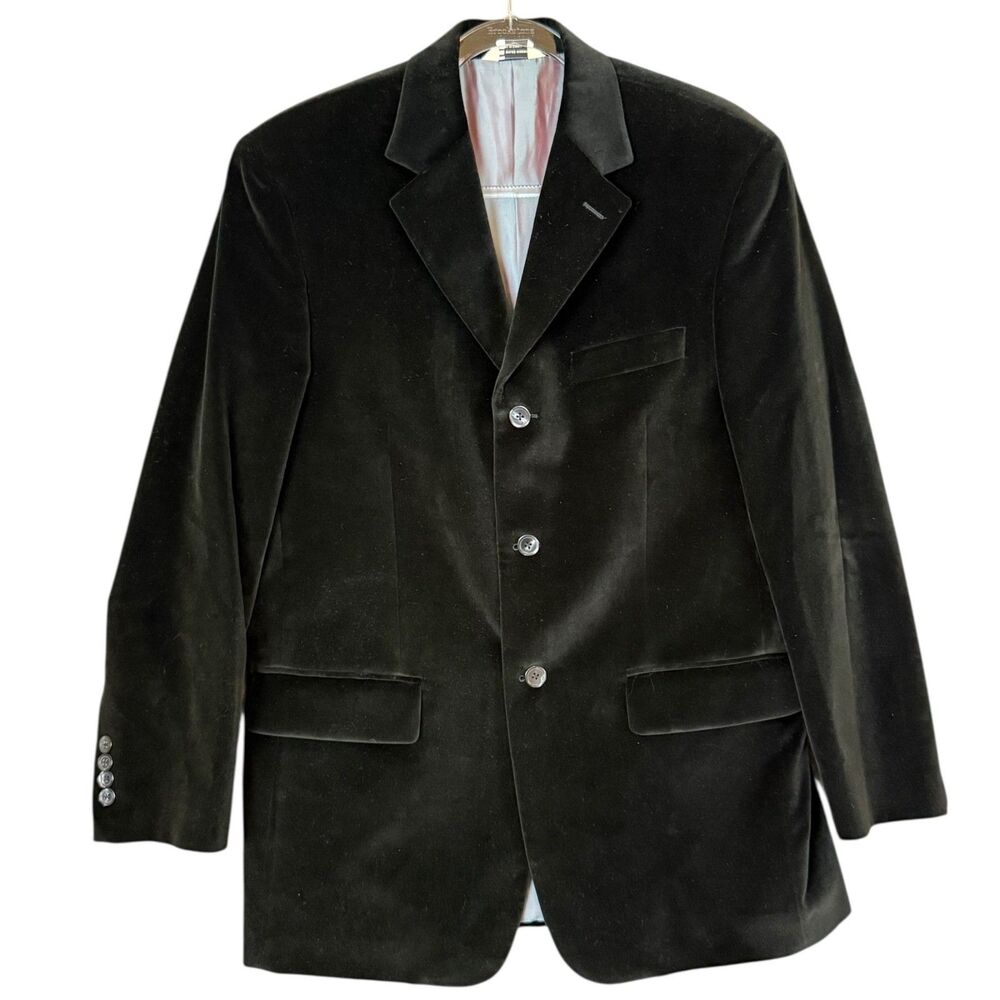 Wilke-Rodriguez Velour Blazer Velvet Sport Coat 3 Button Black 100% Cotton 41R